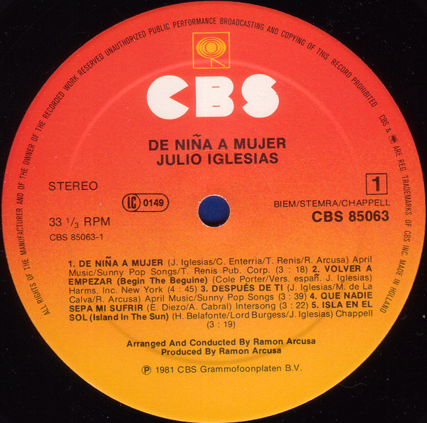 Julio Iglesias - De Niña A Mujer | CBS (CBS 85063) - 4 Julio Iglesias - De Niña A Mujer | CBS (CBS 85063) - 4