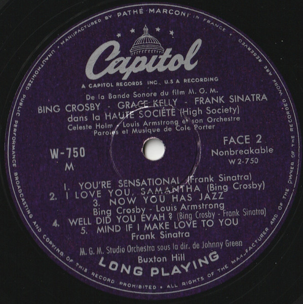 Various - Bande Sonore Du Film "La Haute Société" | Capitol Records (W750) - 3