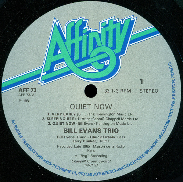 The Bill Evans Trio - Quiet Now | Affinity (AFF 73) - 3