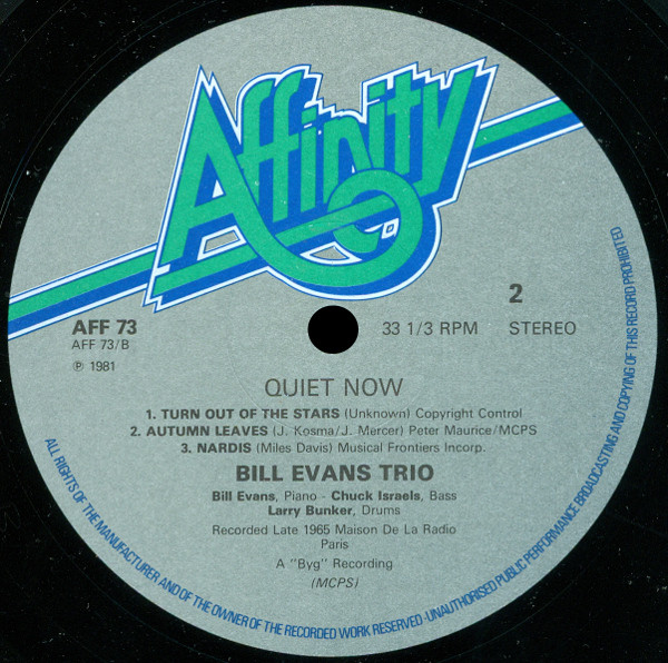 The Bill Evans Trio - Quiet Now | Affinity (AFF 73) - 4