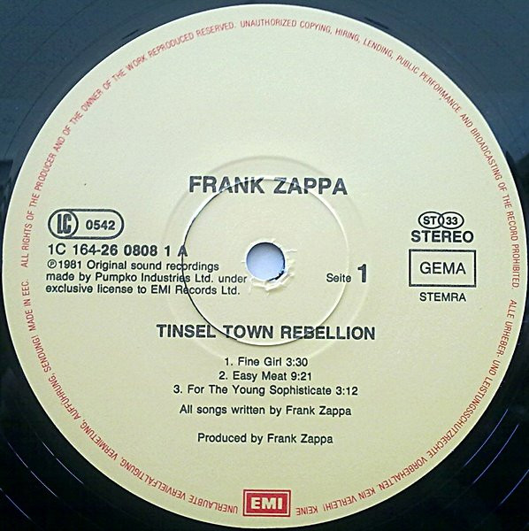 Frank Zappa - Tinseltown Rebellion | EMI (1C 2LP 164 26 0808 3) - 4