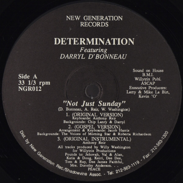 Determination Featuring Darryl D'Bonneau - Not Just Sunday | New Generation Records (NGR012)