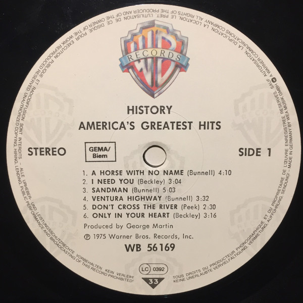 America - History - America's Greatest Hits | Warner Bros. Records (WB 56 169) - 3