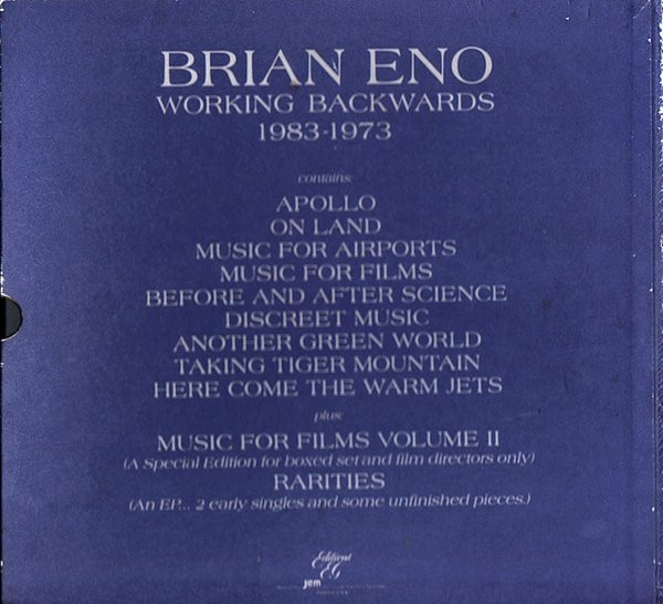 Brian Eno - Working Backwards: 1983-1973 | Editions EG (EGBS 2) - 2