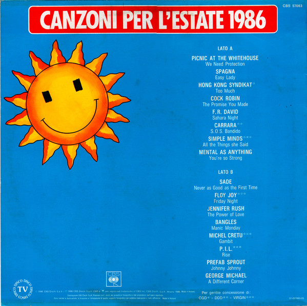 Various - Canzoni Per L'Estate 1986 | CBS (57063) Various - Canzoni Per L'Estate 1986 | CBS (57063)