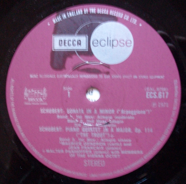 Franz Schubert ; Walter Panhoffer / Wiener Oktett , Maurice Gendron / Jean Françaix - "Trout Quintet" / "Arpeggione" Sonata | Decca (ECS 617) - 4