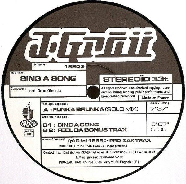 Jordi Grau - Sing A Song | Pro-Zak Trax (19903) - 2