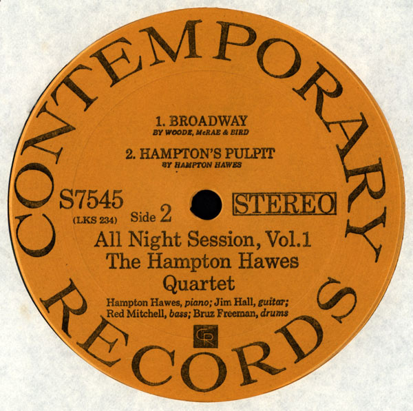 Hampton Hawes Quartet - All Night Session, Vol. 1 | Contemporary Records (S7545) - 4
