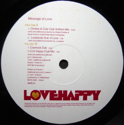 Love Happy - Message Of Love | MCA Records (MCSX 2040) - 3