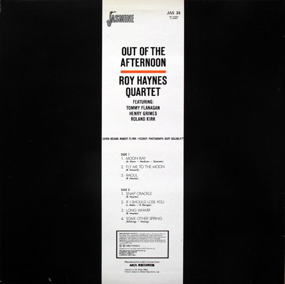 Roy Haynes Quartet - Out Of The Afternoon | Jasmine Records (JAS 24) - 2