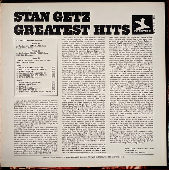 Stan Getz - Greatest Hits | Prestige (PR 7337) - 2