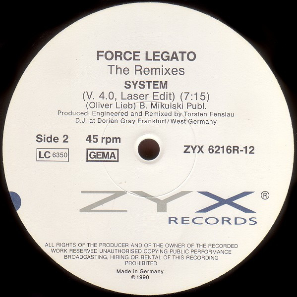 Force Legato - System (The Remixes) | ZYX Records (ZYX 6216R-12) - 4