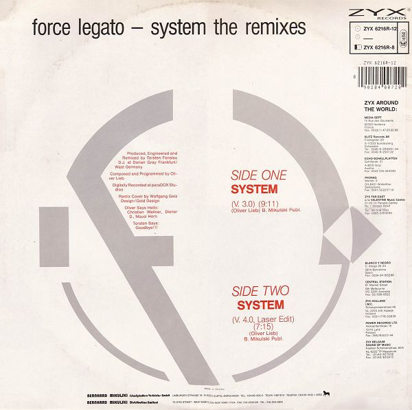 Force Legato - System (The Remixes) | ZYX Records (ZYX 6216R-12) - 2