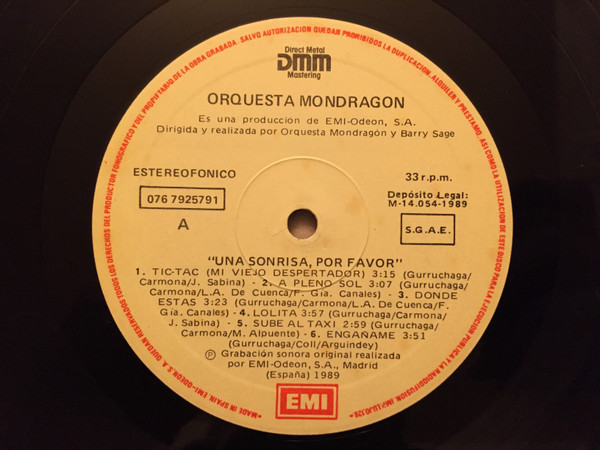 Orquesta Mondragón - Una Sonrisa, Por Favor | EMI (076 7925791) - 3 Orquesta Mondragón - Una Sonrisa, Por Favor | EMI (076 7925791) - 3