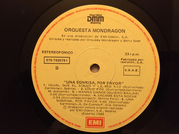 Orquesta Mondragón - Una Sonrisa, Por Favor | EMI (076 7925791) - 4 Orquesta Mondragón - Una Sonrisa, Por Favor | EMI (076 7925791) - 4