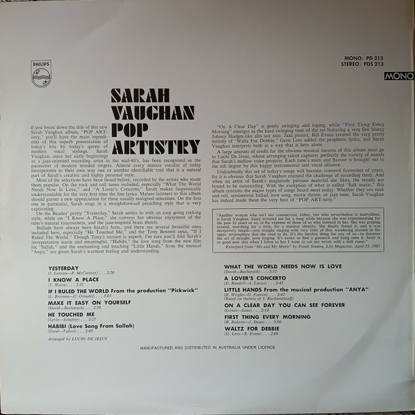 Sarah Vaughan - Pop Artistry | Philips (PD 213) - 4