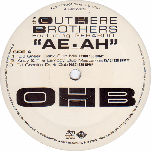 The Outhere Brothers Featuring Gerardo - Ae-Ah | Aureus Records (AU-417-1DJ) The Outhere Brothers Featuring Gerardo - Ae-Ah | Aureus Records (AU-417-1DJ)