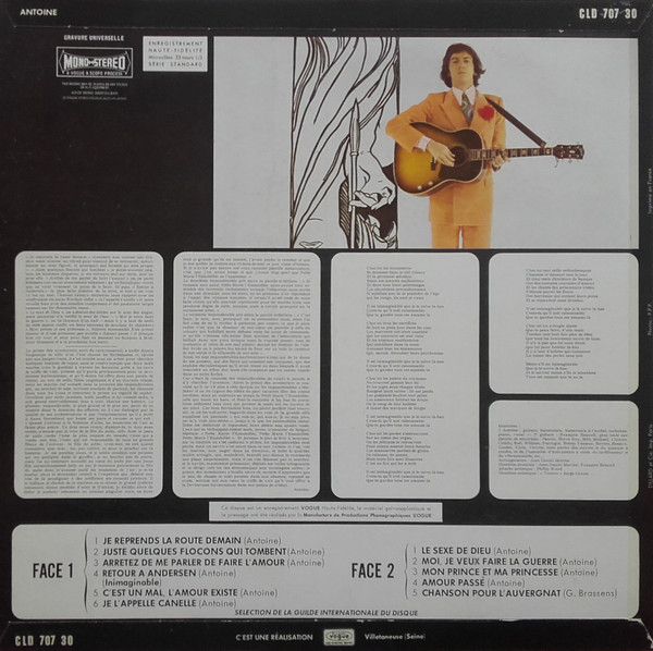 Antoine - Je Reprends La Route Demain | Disques Vogue (CLD 707 30) - 2