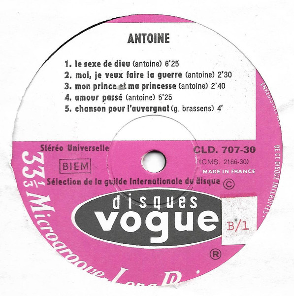 Antoine - Je Reprends La Route Demain | Disques Vogue (CLD 707 30) - 4