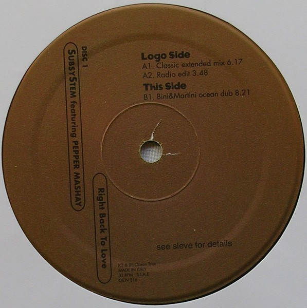 Subsystem featuring Pepper Mashay - Right Back To Love | Ocean Trax (OCN 016) - 4 Subsystem featuring Pepper Mashay - Right Back To Love | Ocean Trax (OCN 016) - 4