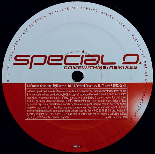 Special D. - Come With Me (Remixes) | Mental Madness (MMR-012) - 3