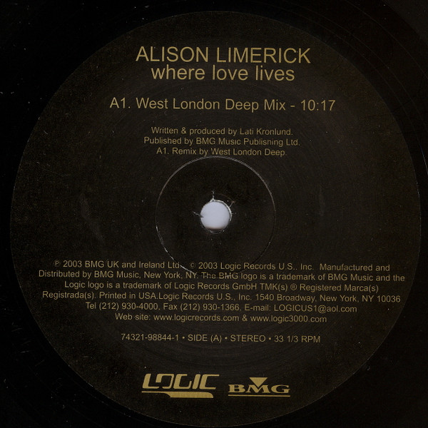 Alison Limerick - Where Love Lives | Logic Records (74321 98844 1) - 2
