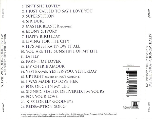 Stevie Wonder - Song Review - A Greatest Hits Collection | Motown (530 757-2) - 2