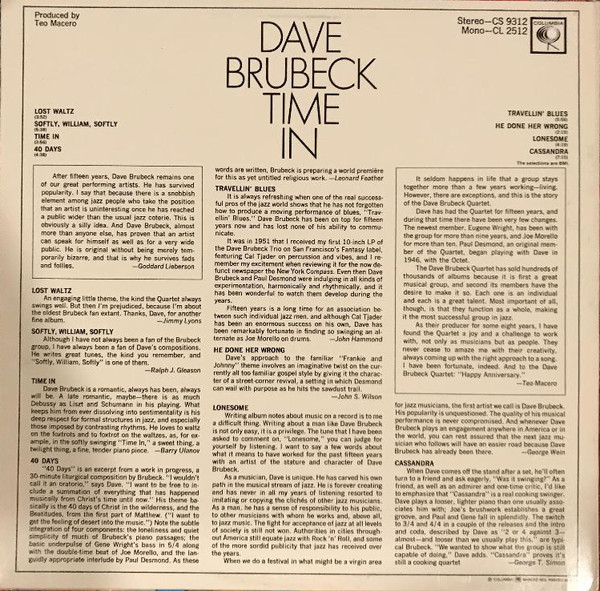 Dave Brubeck - Time In | Columbia (PC 9312) - 2