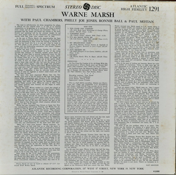 Warne Marsh - Warne Marsh | Atlantic (P-6136A) - 2
