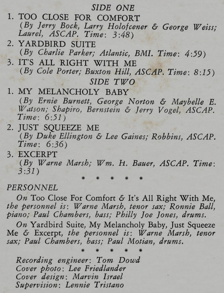 Warne Marsh - Warne Marsh | Atlantic (P-6136A) - 3