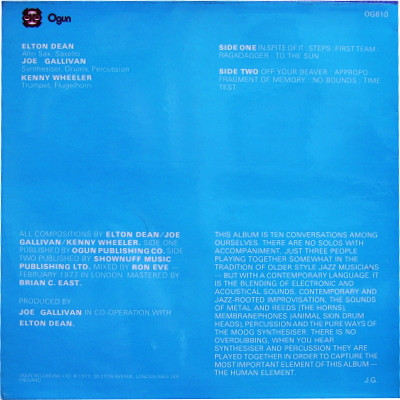 Elton Dean / Joe Gallivan / Kenny Wheeler - The Cheque Is In The Mail | Ogun (OG 610) - 2 Elton Dean / Joe Gallivan / Kenny Wheeler - The Cheque Is In The Mail | Ogun (OG 610) - 2