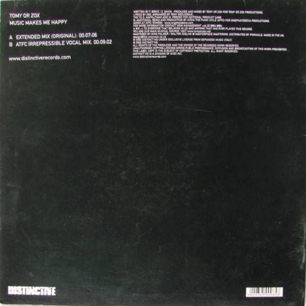 Tomy Or Zox - Music Makes Me Happy | Distinct'ive Records (DISNTX82) - 2