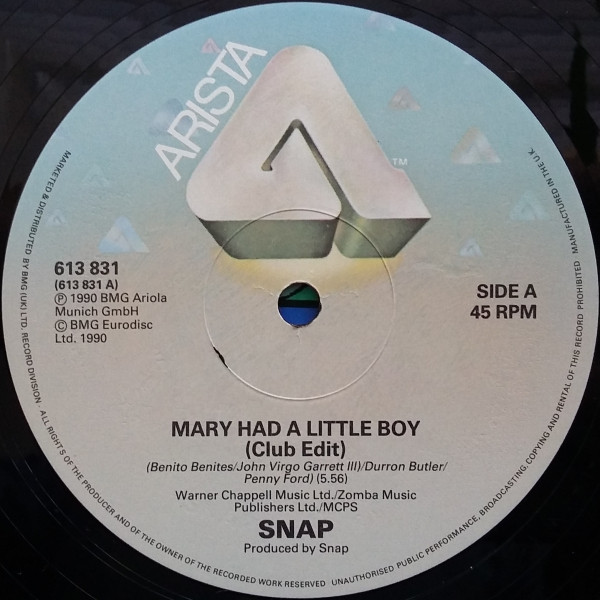 Snap! - Mary Had A Little Boy | Arista (613 831) - 2