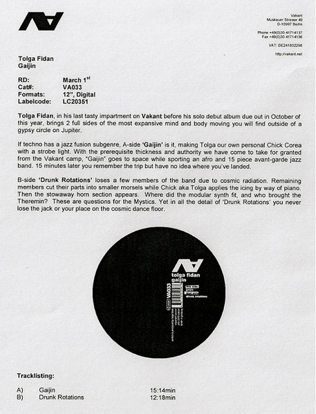 Tolga Fidan - Gaijin | Vakant (VA033) - 3