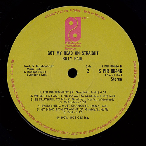 Billy Paul - Got My Head On Straight | Philadelphia International Records (S PIR 80446)