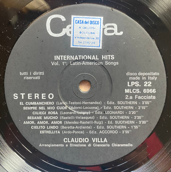 Claudio Villa - International Hits Vol/1 Latin-American Songs | Cetra (LPS 22) - 4