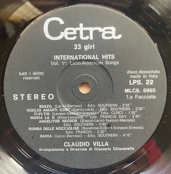 Claudio Villa - International Hits Vol/1 Latin-American Songs | Cetra (LPS 22) - 3