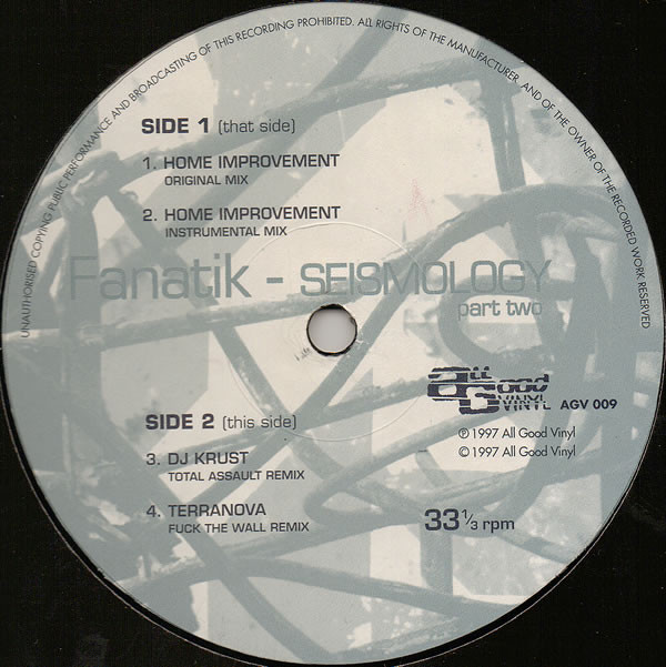 Fanatik - Seismology Part Two | All Good Vinyl (AGV 009) - 2