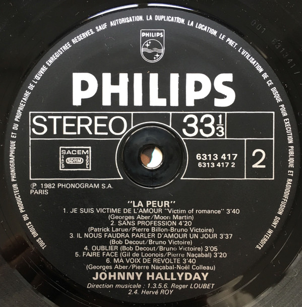 Johnny Hallyday - La Peur | Philips (6313 417) - 2