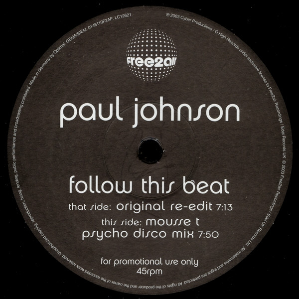 Paul Johnson - Follow This Beat | Free2Air Recordings (0148110F2AP) - 2