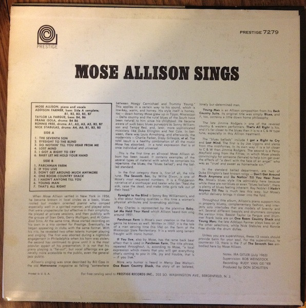 Mose Allison - Mose Allison Sings | Prestige (PR 7279) - 2