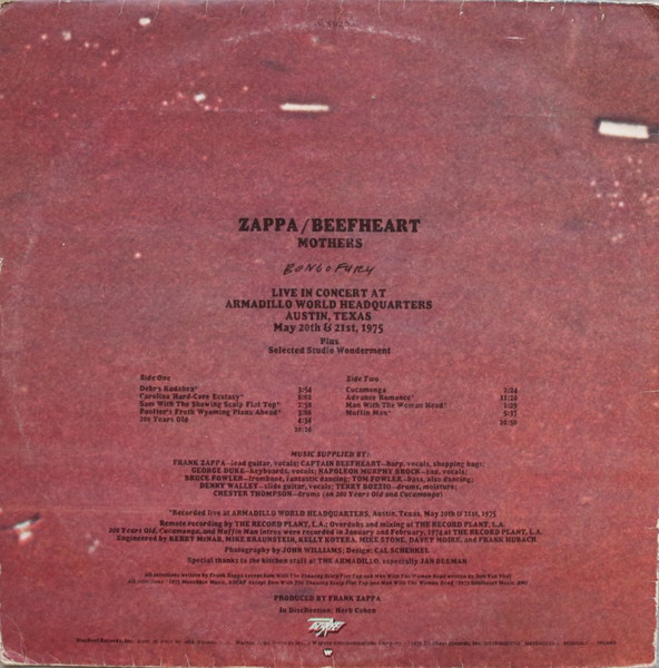 Frank Zappa / Captain Beefheart / The Mothers - Bongo Fury | Discreet (W 59209) - 2