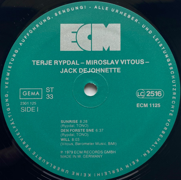 Terje Rypdal / Miroslav Vitous / Jack DeJohnette - Terje Rypdal / Miroslav Vitous / Jack DeJohnette | ECM Records (ECM 1125) - 2
