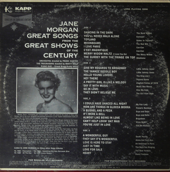 Jane Morgan - Great Songs From The Great Shows Of The Century | Kapp Records (KXL-5006) - 4 Jane Morgan - Great Songs From The Great Shows Of The Century | Kapp Records (KXL-5006) - 4