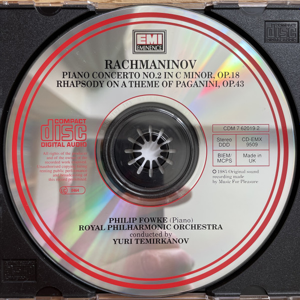 Sergei Vasilyevich Rachmaninoff , Philip Fowke , Royal Philharmonic Orchestra , Yuri Temirkanov - Piano Concerto No. 2 In C Minor, Op. 18 • Rhapsody On A Theme Of Paganini, Op. 43 | EMI Eminence (CD-EMX 9509 STEREO) - 2