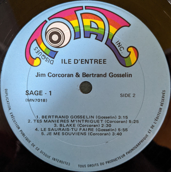 Jim Corcoran & Bertrand Gosselin - Ile D'entrée [Vinyl] | Disques Total Inc. (SAGE 1) - 4