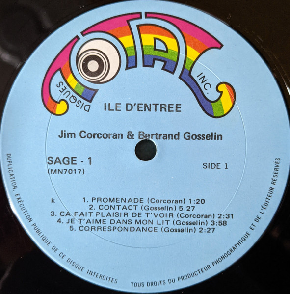 Jim Corcoran & Bertrand Gosselin - Ile D'entrée [Vinyl] | Disques Total Inc. (SAGE 1) - 3