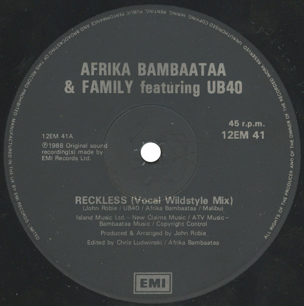 Afrika Bambaataa & Family Featuring UB40 - Reckless (Vocal Wildstyle Mix) | EMI (12EM 41) - 3