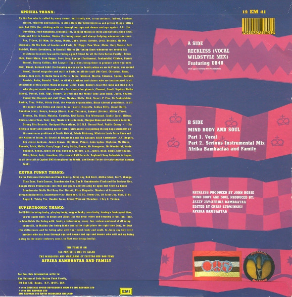 Afrika Bambaataa & Family Featuring UB40 - Reckless (Vocal Wildstyle Mix) | EMI (12EM 41) - 2