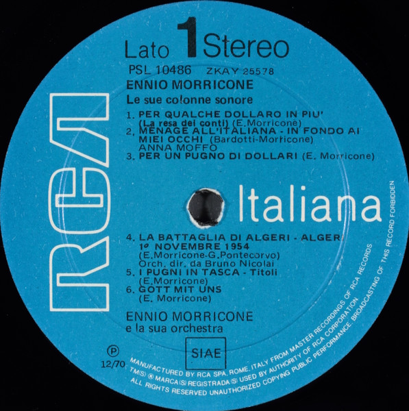 Ennio Morricone E La Sua Orchestra - I Grandi Temi Da Film Di Ennio Morricone | RCA Italiana (PSL 10486)